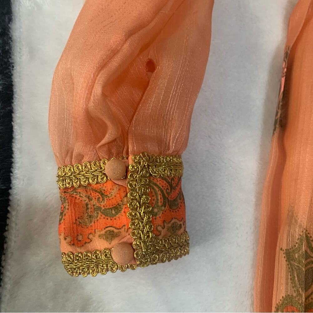 Shaheen California size 16 large Chic Orange Patterned Long Sleeve Dress satin - Picture 9 of 9
